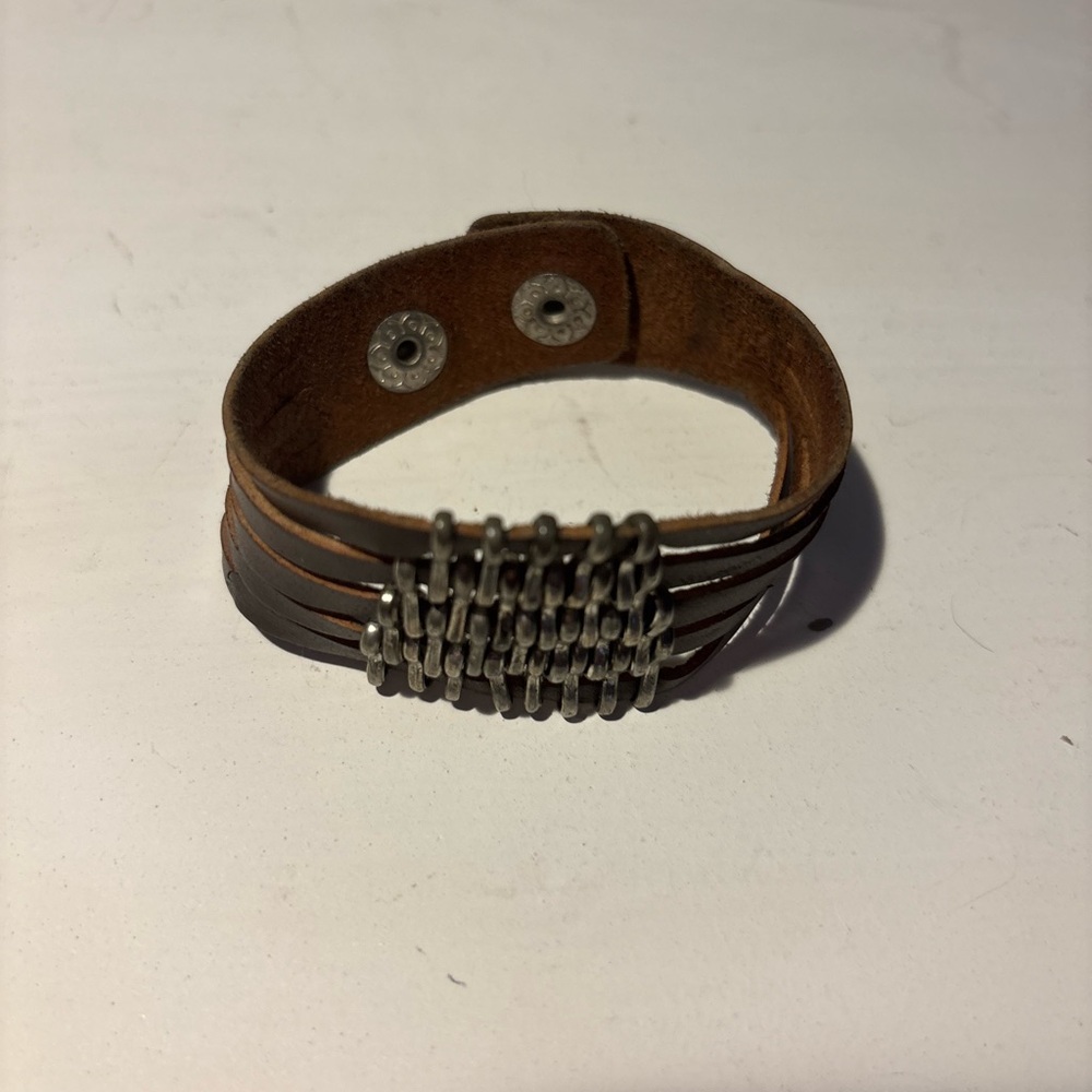 Brown Leather Bracelet with Silver Accents - Picture 2 of 3